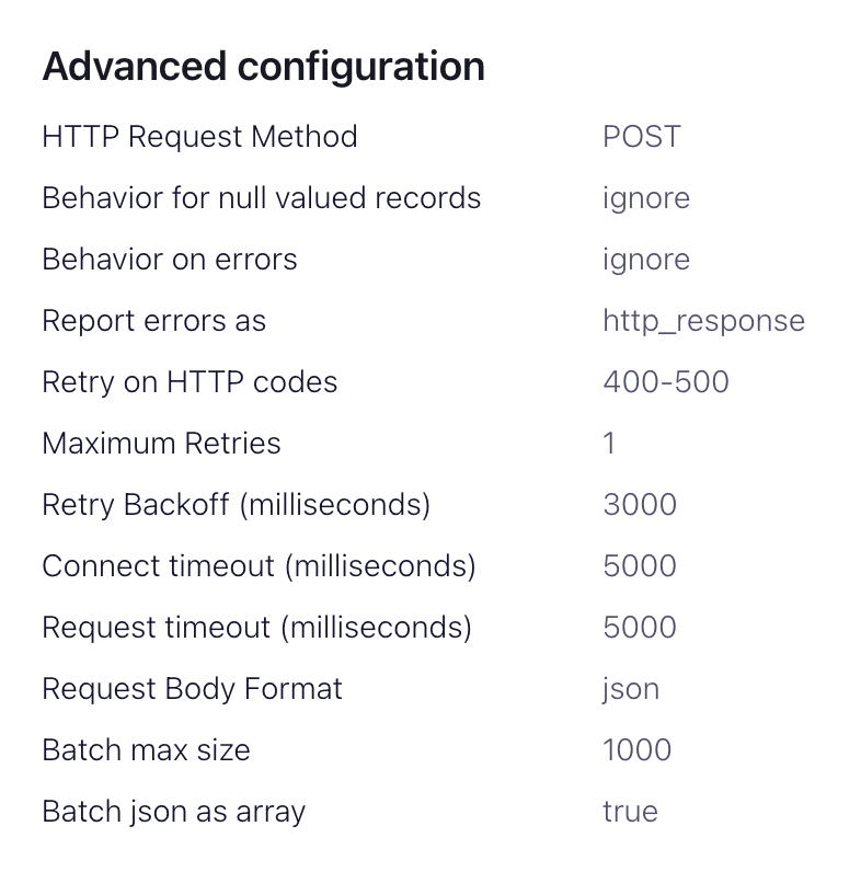 Advanced options for Confluent HTTP Sink